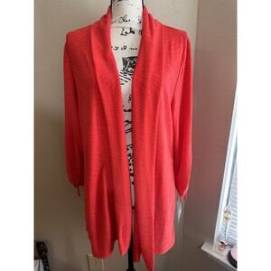 NWT JM Collection Open Front Ruched Cuff Cardigan Red Holidays Large